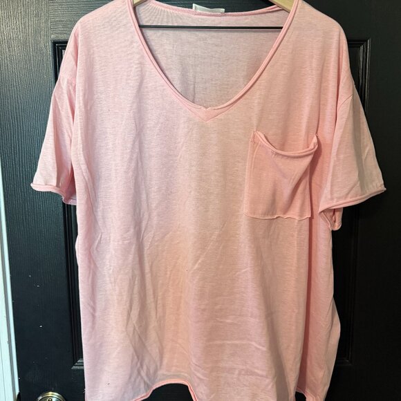 Zenana Tops - Womens Oversized Pocket Tee Light Pink Small